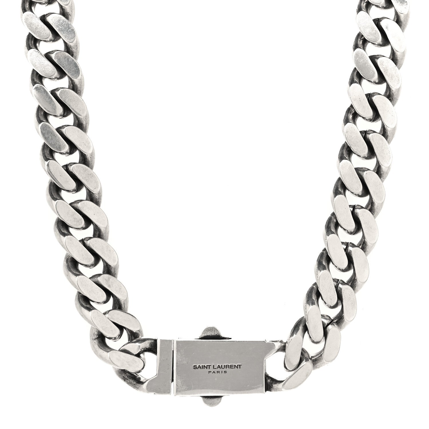 Saint Laurent Metal Curb Chain Necklace Oxidized Silver 1 of 4