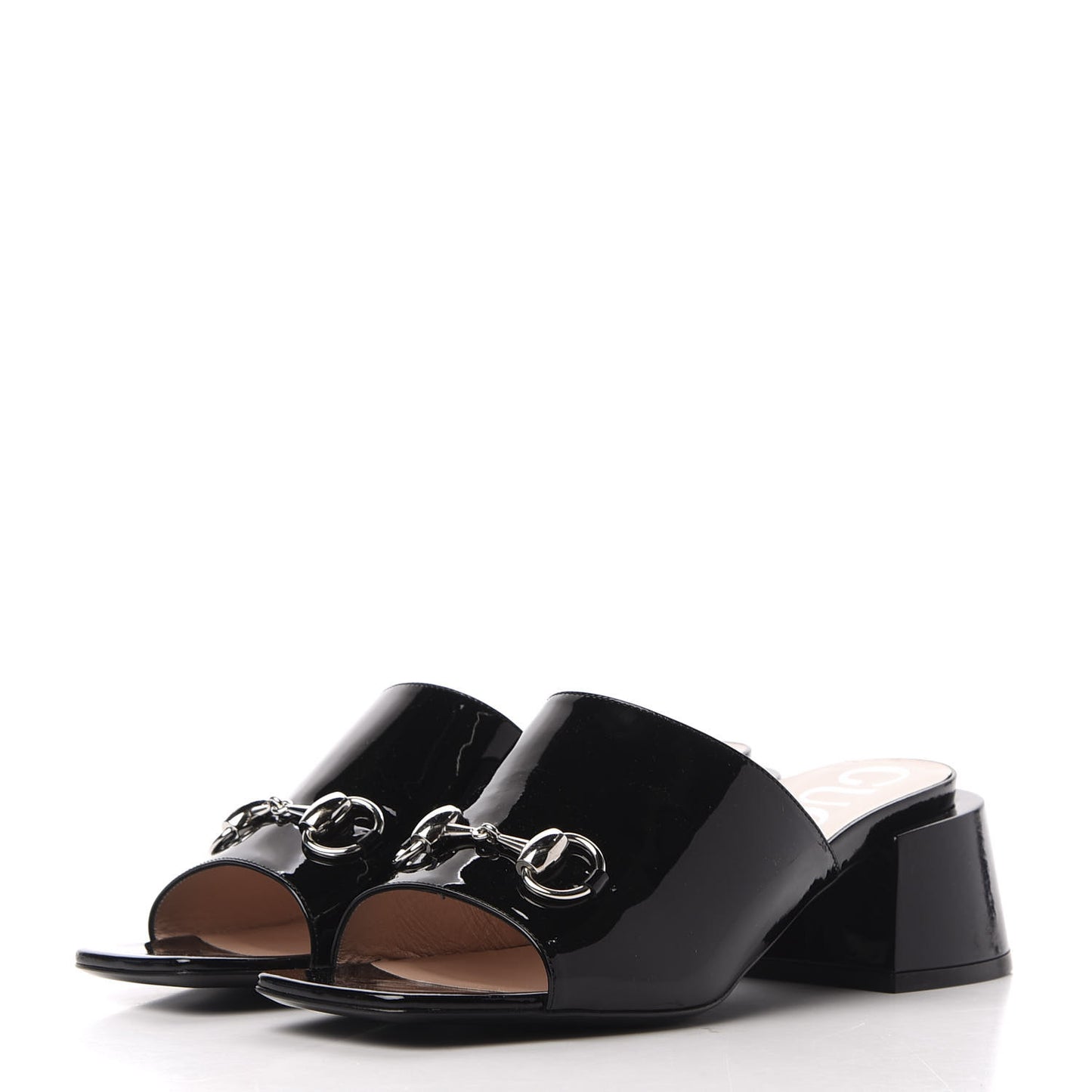 Patent Lexi Horsebit Mid-Heel Slide Sandals 38.5 Black