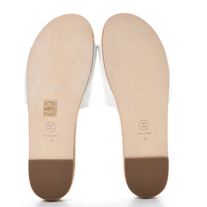 Chanel Calfskin CC Espadrille Slip On Sandals 41 White 5 of 10