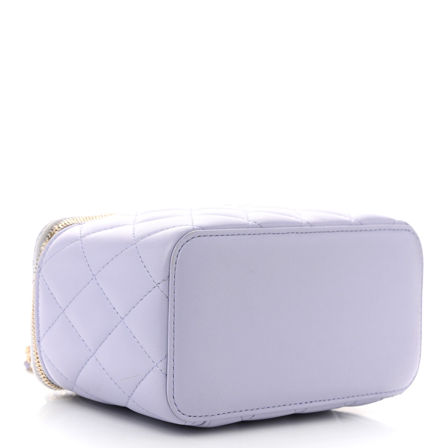 Lambskin Quilted Small Top Handle Vanity Case With Chain Light Purple