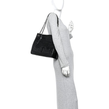 Saint Laurent Crinkled Calfskin Matelasse Monogram Medium Niki Shopper Tote Black 3 of 11