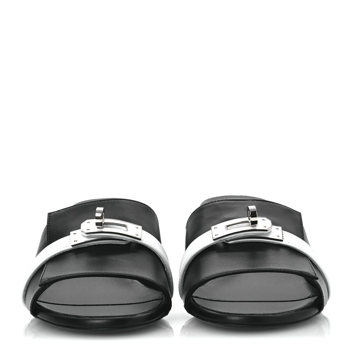 Hermes Calfskin Gigi 50 Sandals 37 White Black 3 of 14