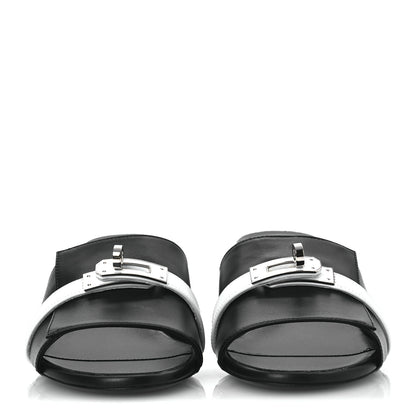 Hermes Calfskin Gigi 50 Sandals 37 White Black 3 of 14