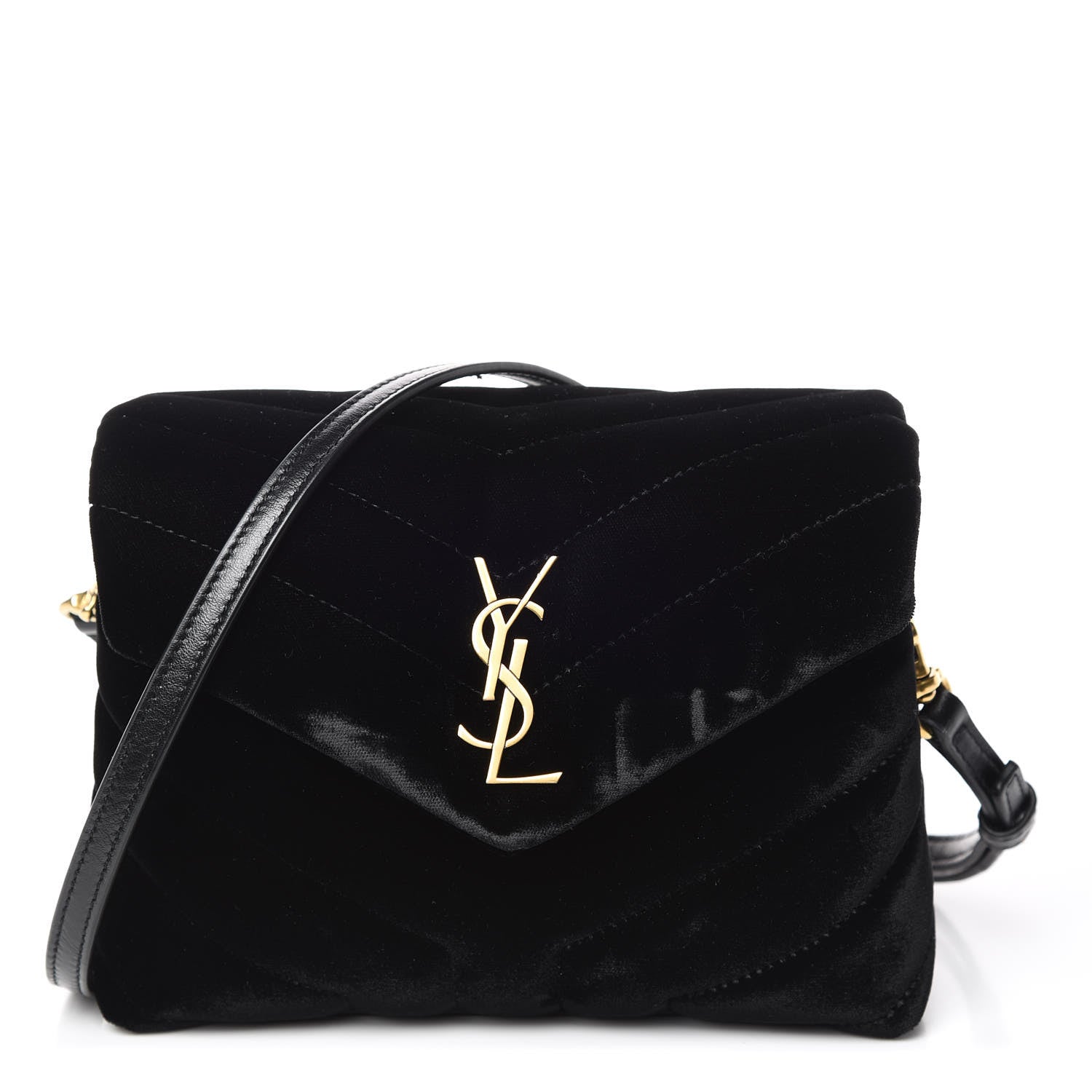 Saint Laurent Velvet Y Quilted Monogram Toy Loulou Chain Satchel French Black 1 of 10