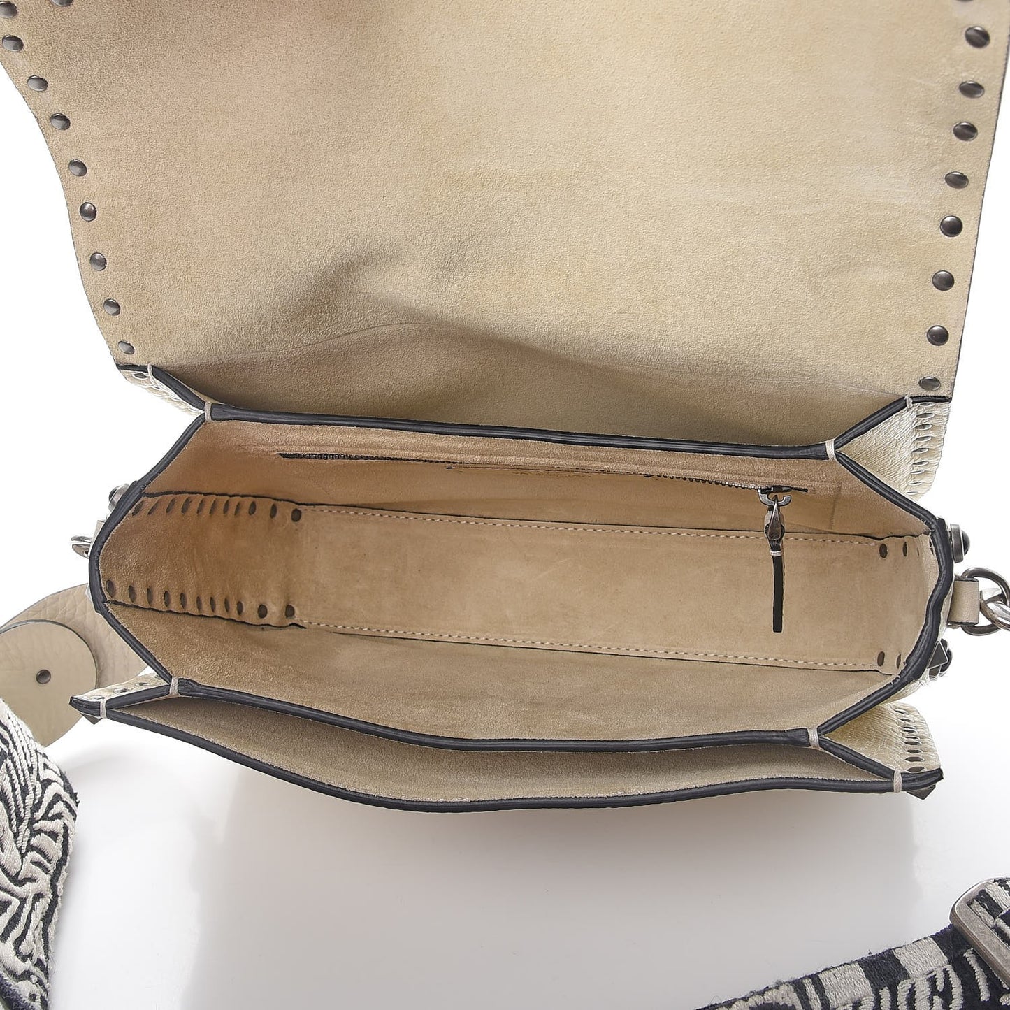 Pebbled Calfskin Onyx Medium Guitar Strap Rockstud Rolling Flap Saddle Bag Ivory