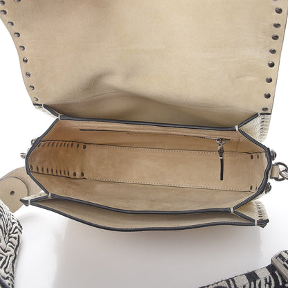 Valentino Garavani Pebbled Calfskin Onyx Medium Guitar Strap Rockstud Rolling Flap Saddle Bag Ivory 5 of 9