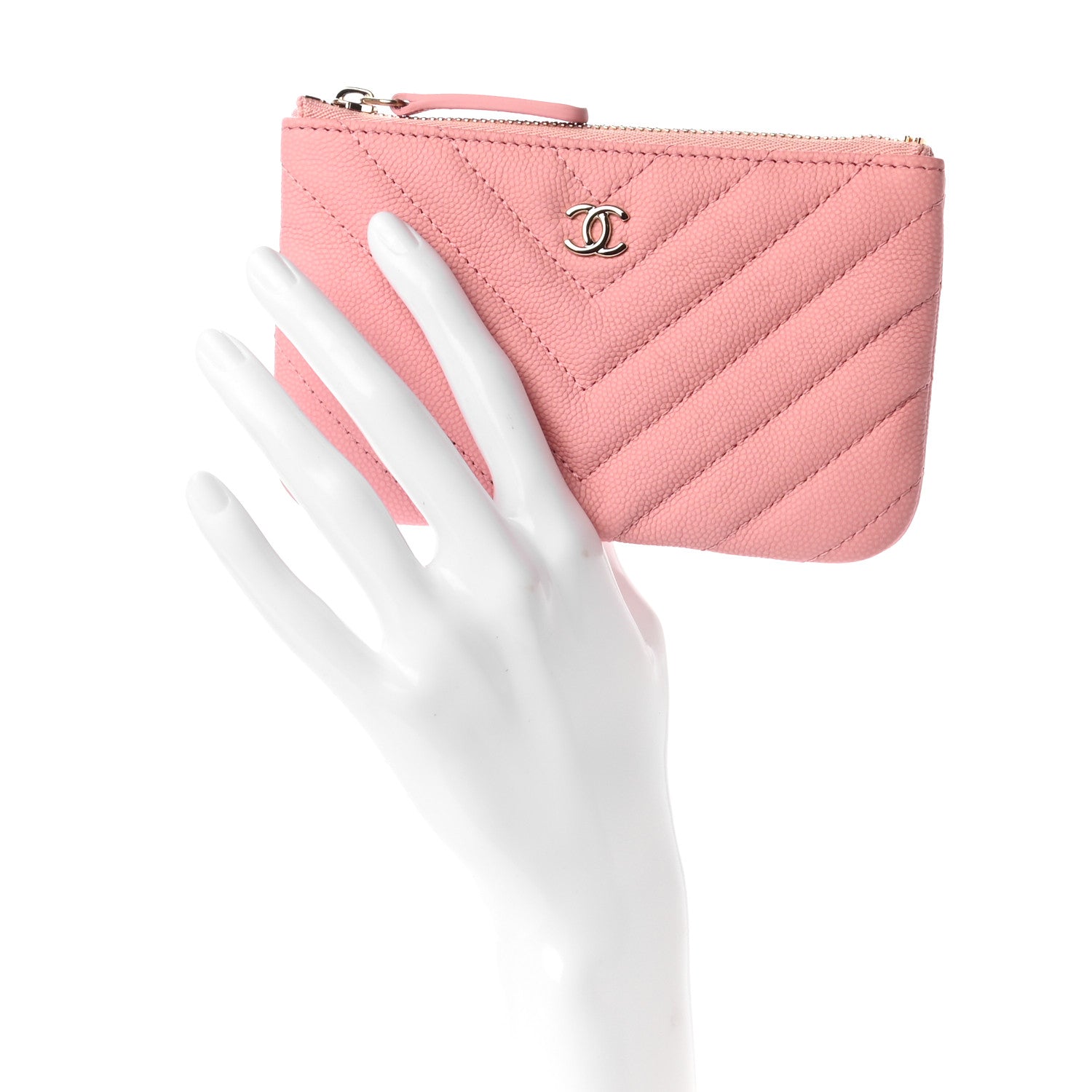 Chanel Flat Caviar Chevron Quilted Small Cosmetic Case Pink 2 of 7