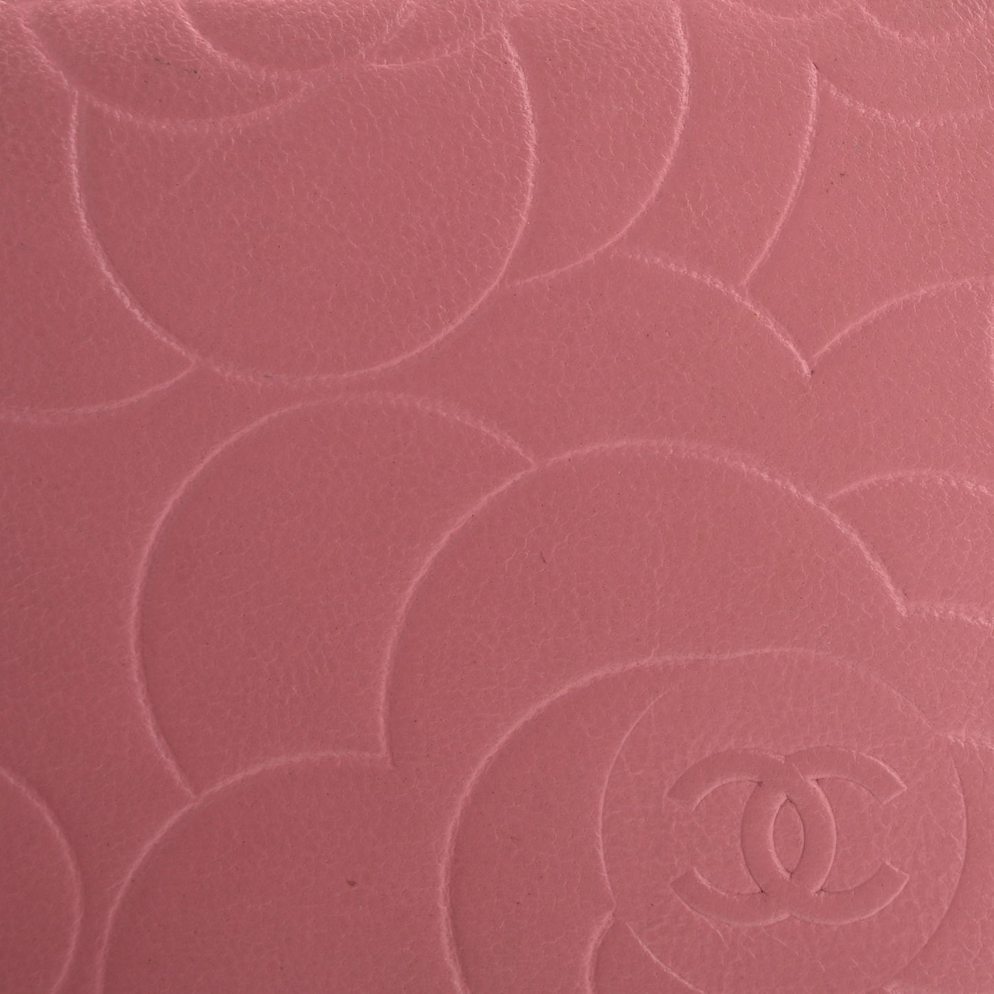 Lambskin Camellia Embossed Zip Around Organizer Wallet Pink