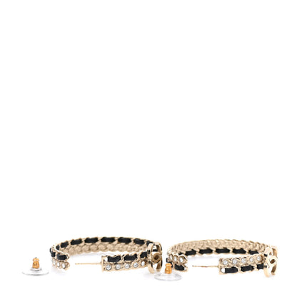 Chanel Crystal Lambskin CC Chain Hoop Earrings Gold Black 4 of 5