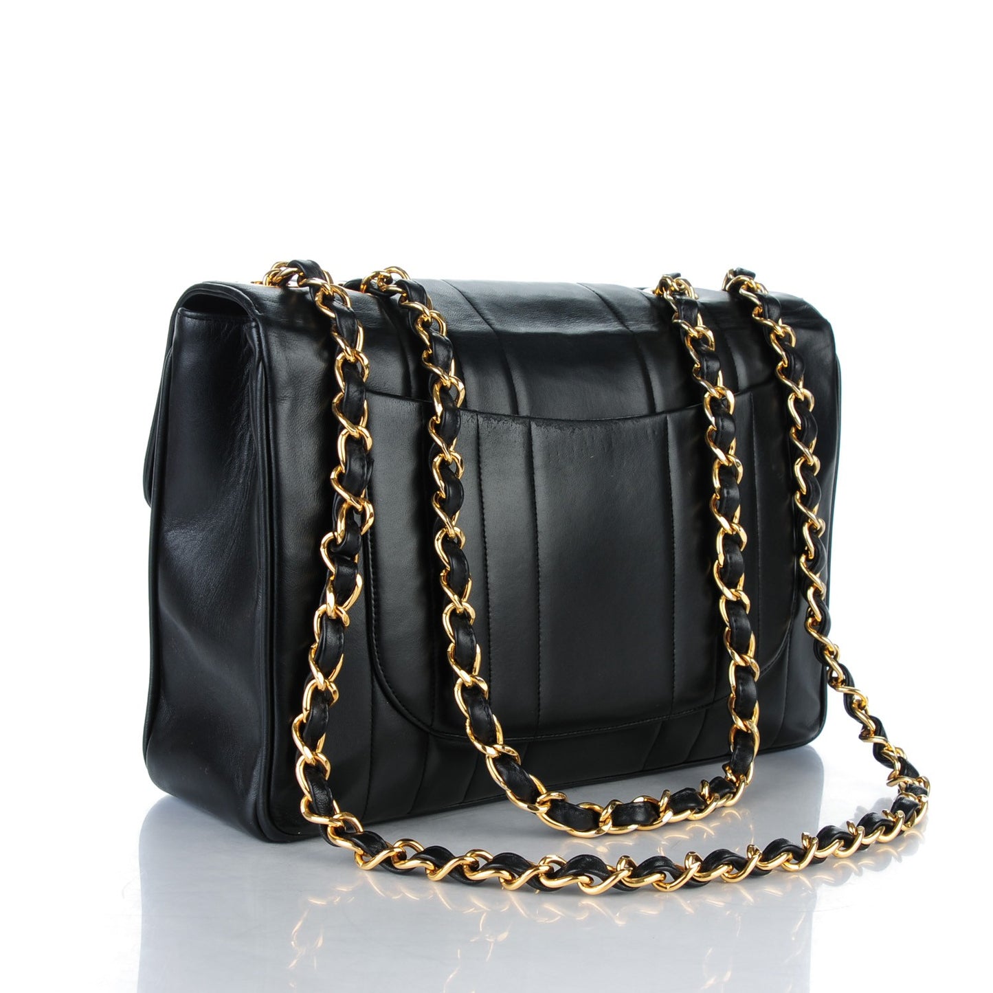 Lambskin Vertical Quilt Jumbo Flap Black
