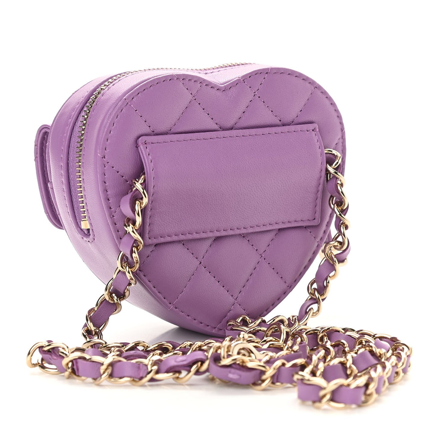 Lambskin Quilted CC In Love Heart Waist Belt Bag With Chain Purple