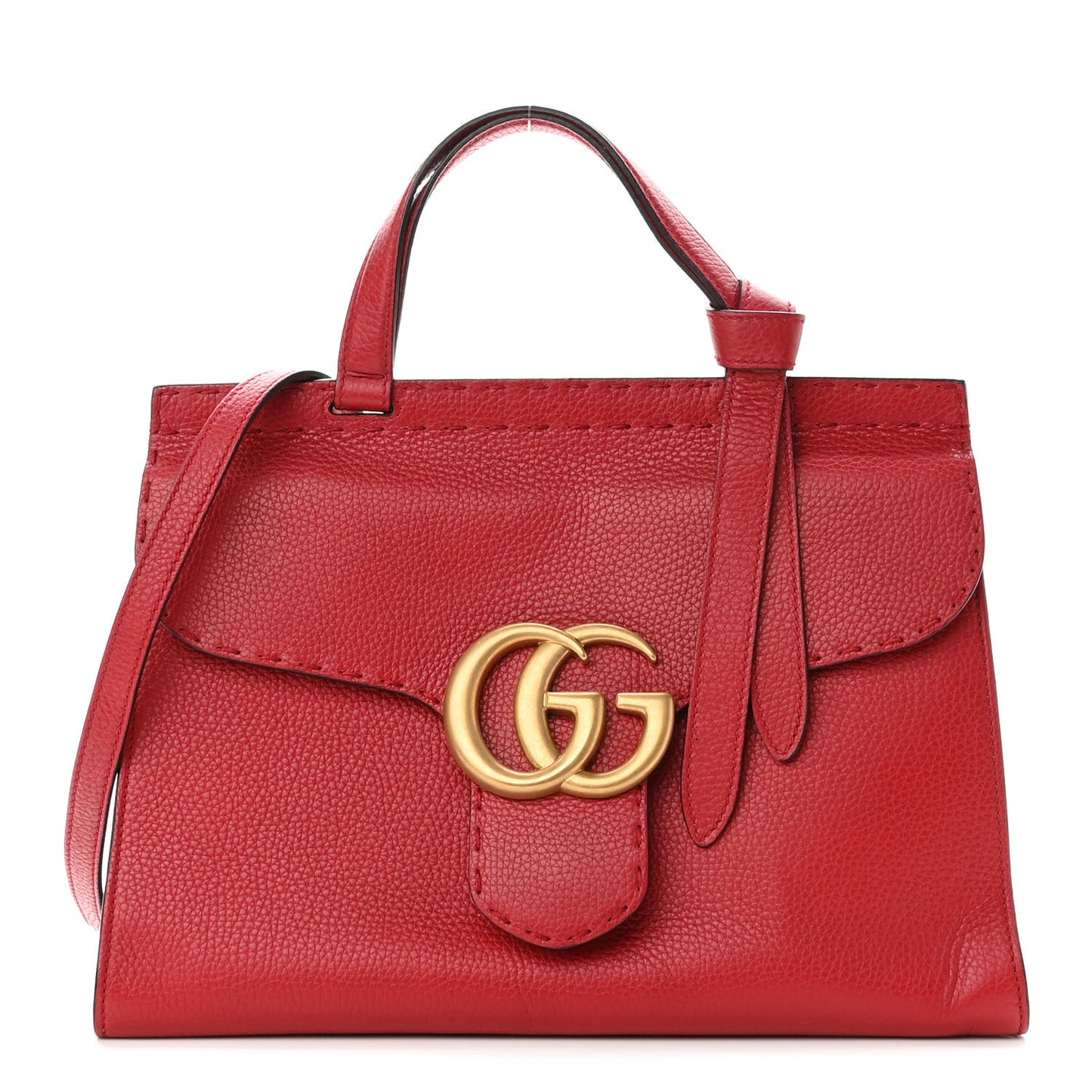 Calfskin Small GG Marmont Top Handle Bag Vulcanic Red