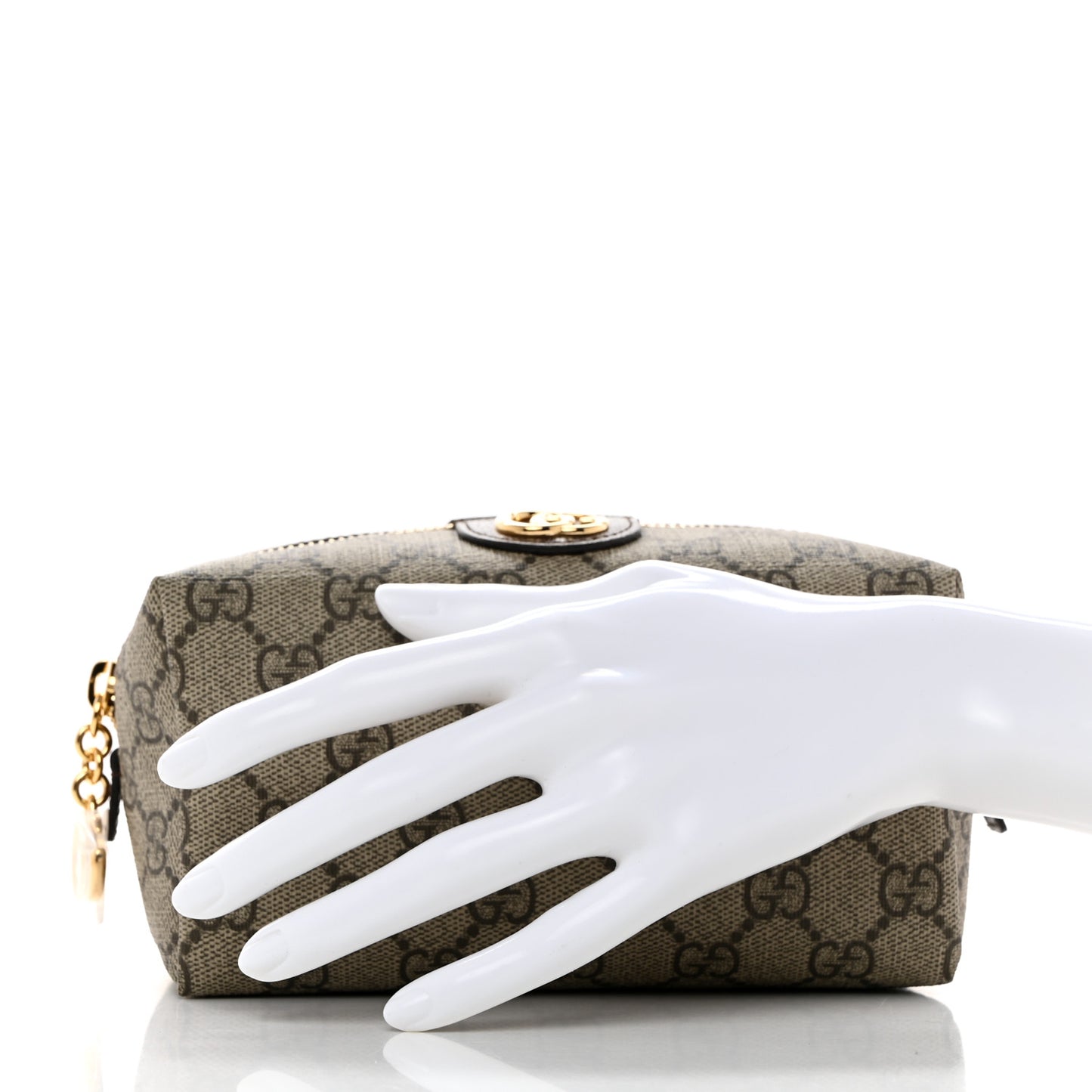 Soft GG Supreme Monogram Calfskin Medium Ophidia Cosmetic Case Beige Ebony New Acero