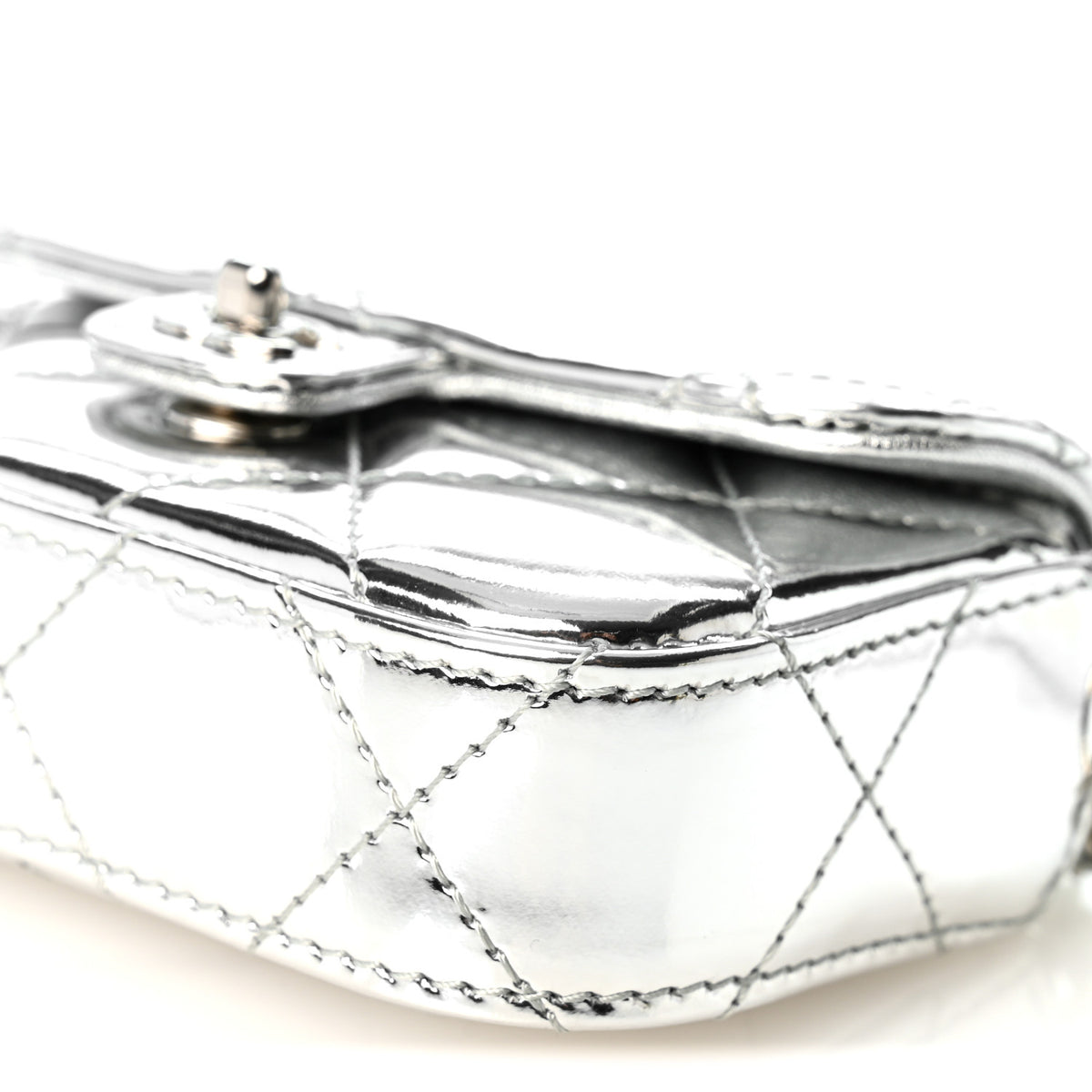 Mirror Calfskin Small Top Handle Clutch With Chain Silver