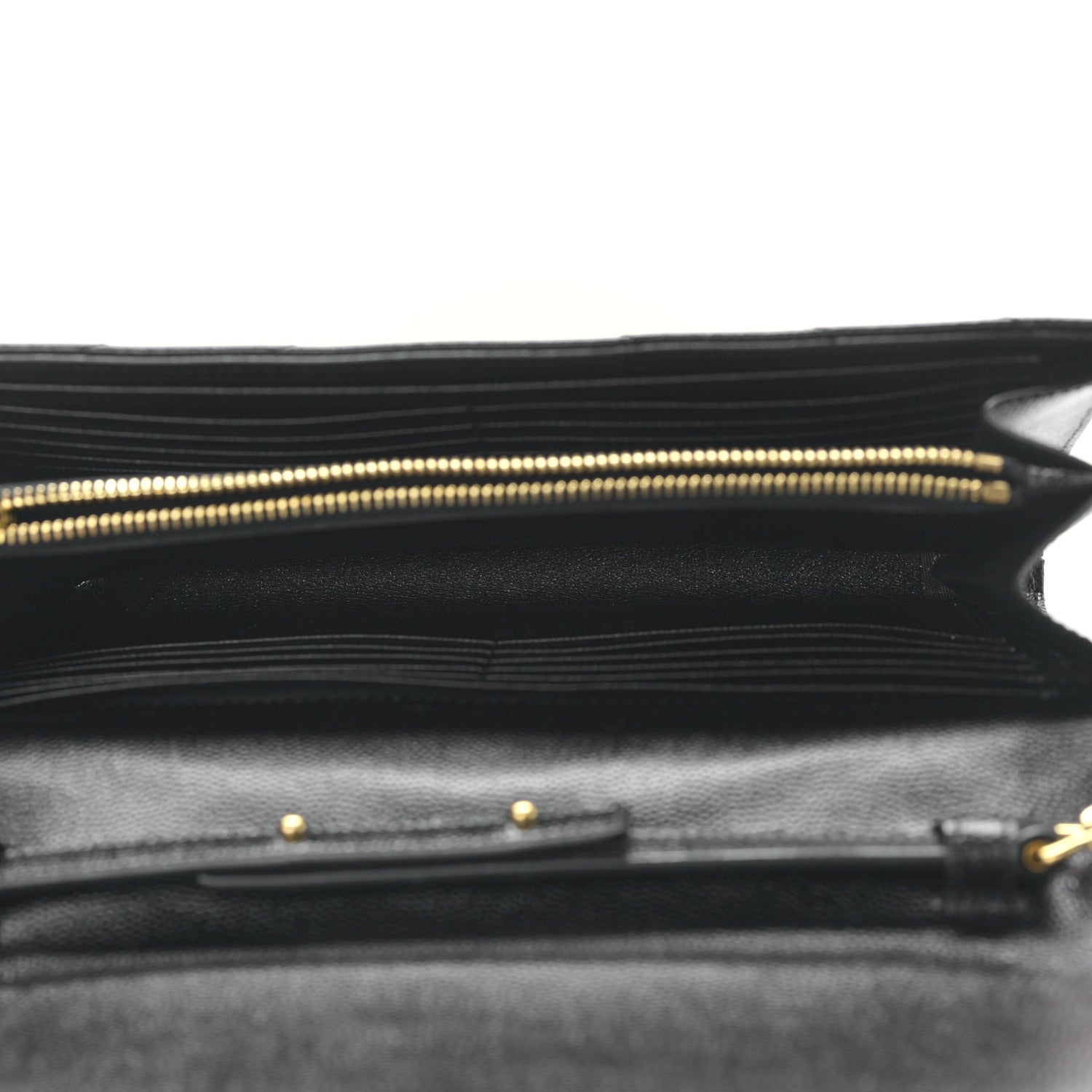 Saint Laurent Grain De Poudre Matelasse Chevron Monogram Envelope Chain Wallet Black 5 of 9