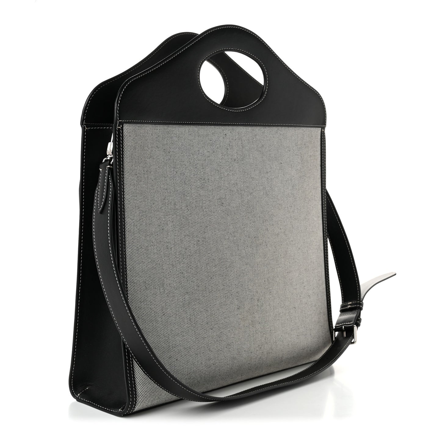 Canvas Smooth Calfskin Two Tone Medium Pocket Bag Black White