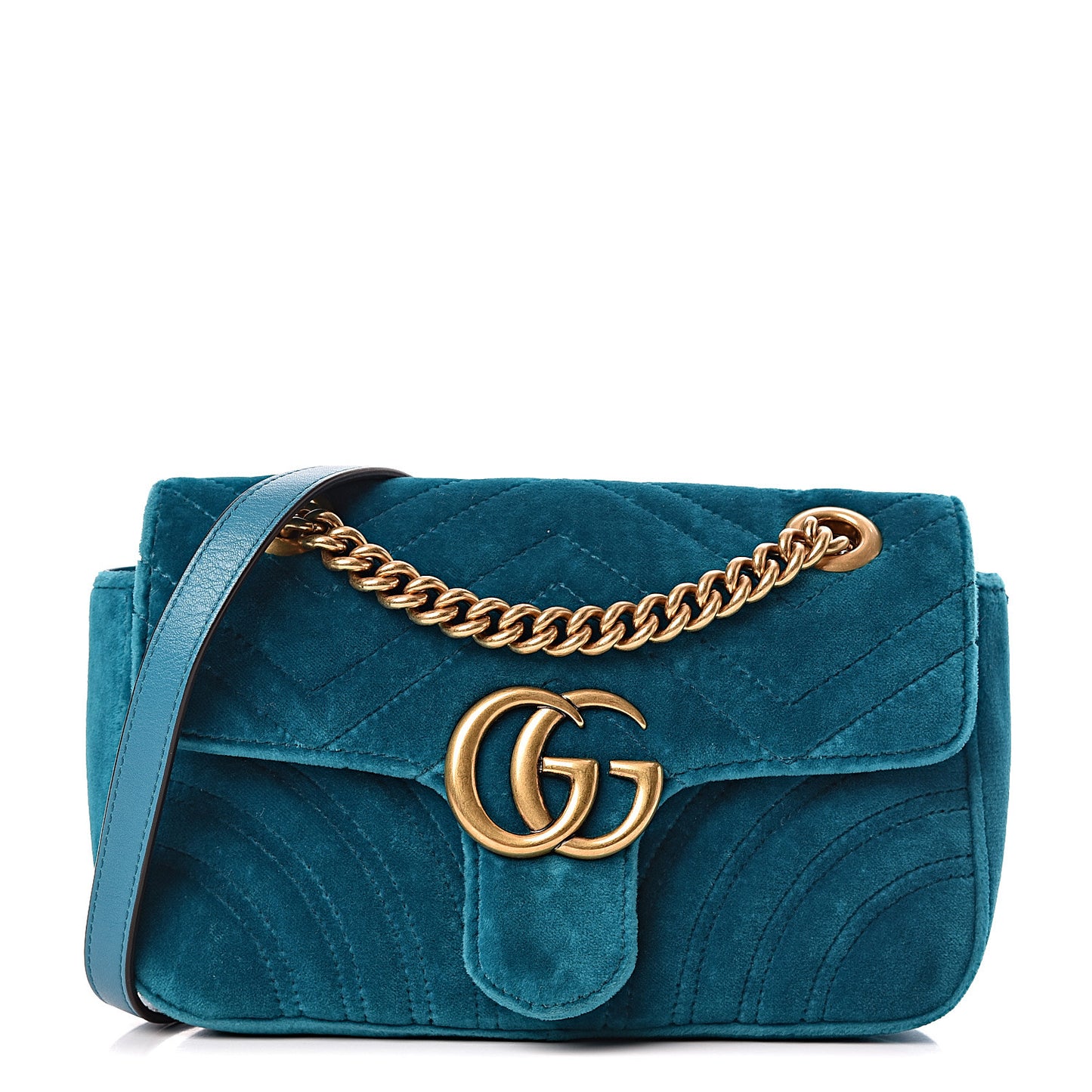 Velvet Matelasse Mini GG Marmont Shoulder Bag Pavone Cyan
