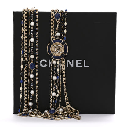 Chanel Pearl Resin Beaded CC Long Multi Strand Necklace Blue Gold Multicolor 7 of 7