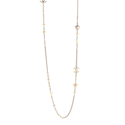 Chanel Metal Resin Pearl Star CC Necklace Gold 1 of 6