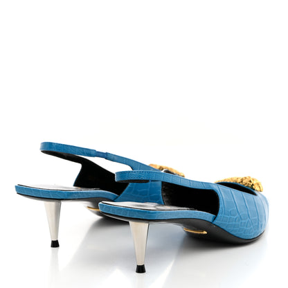 Gucci Calfskin Crocodile Print Square Slingback Pumps 40 Bright Sapphire 4 of 10
