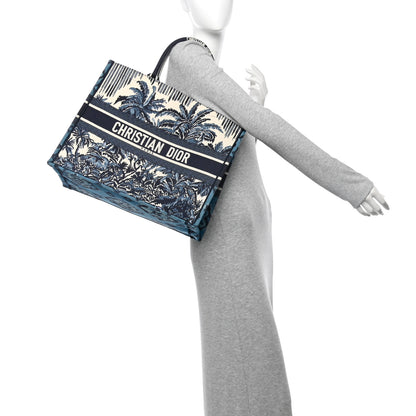 Christian Dior Canvas Embroidered Large Palm Tree Toile De Jouy Book Tote Blue Multicolor 2 of 11