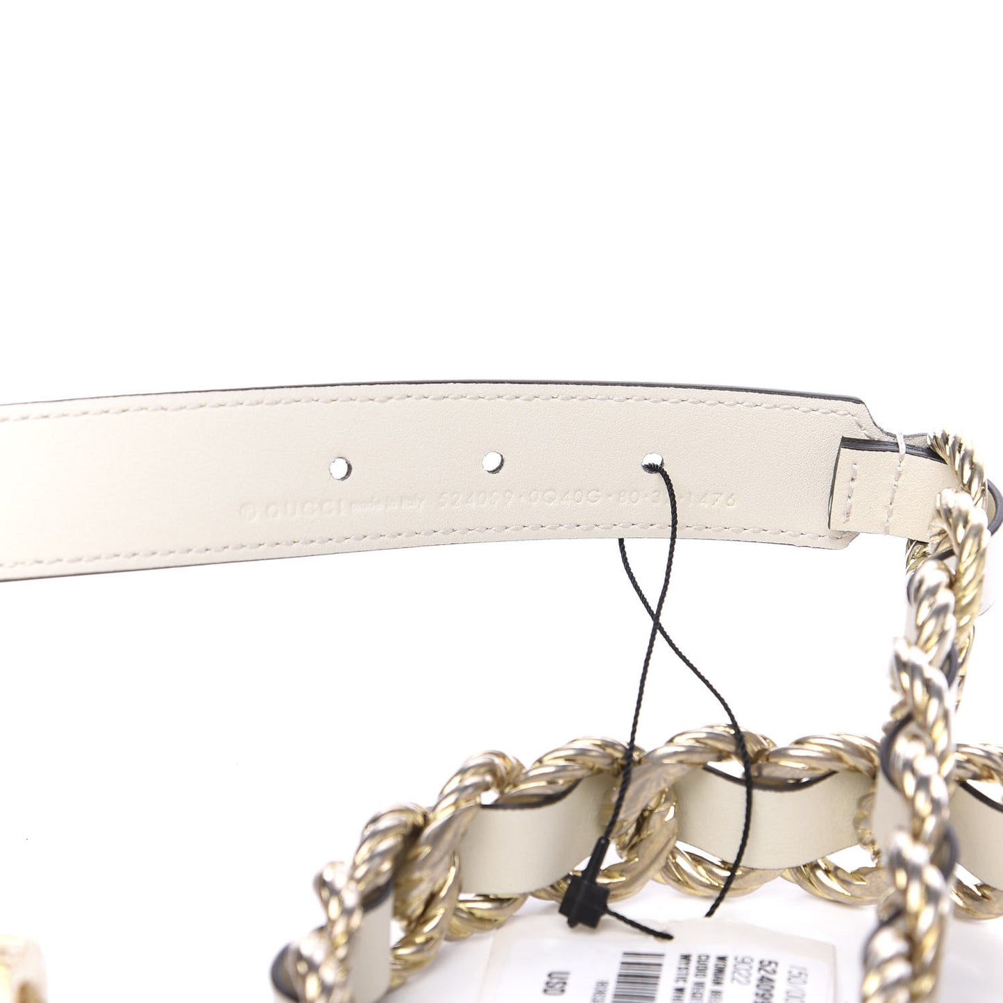 Calfskin Torchon Double G Chain 25mm Belt 80 32 Mystic White