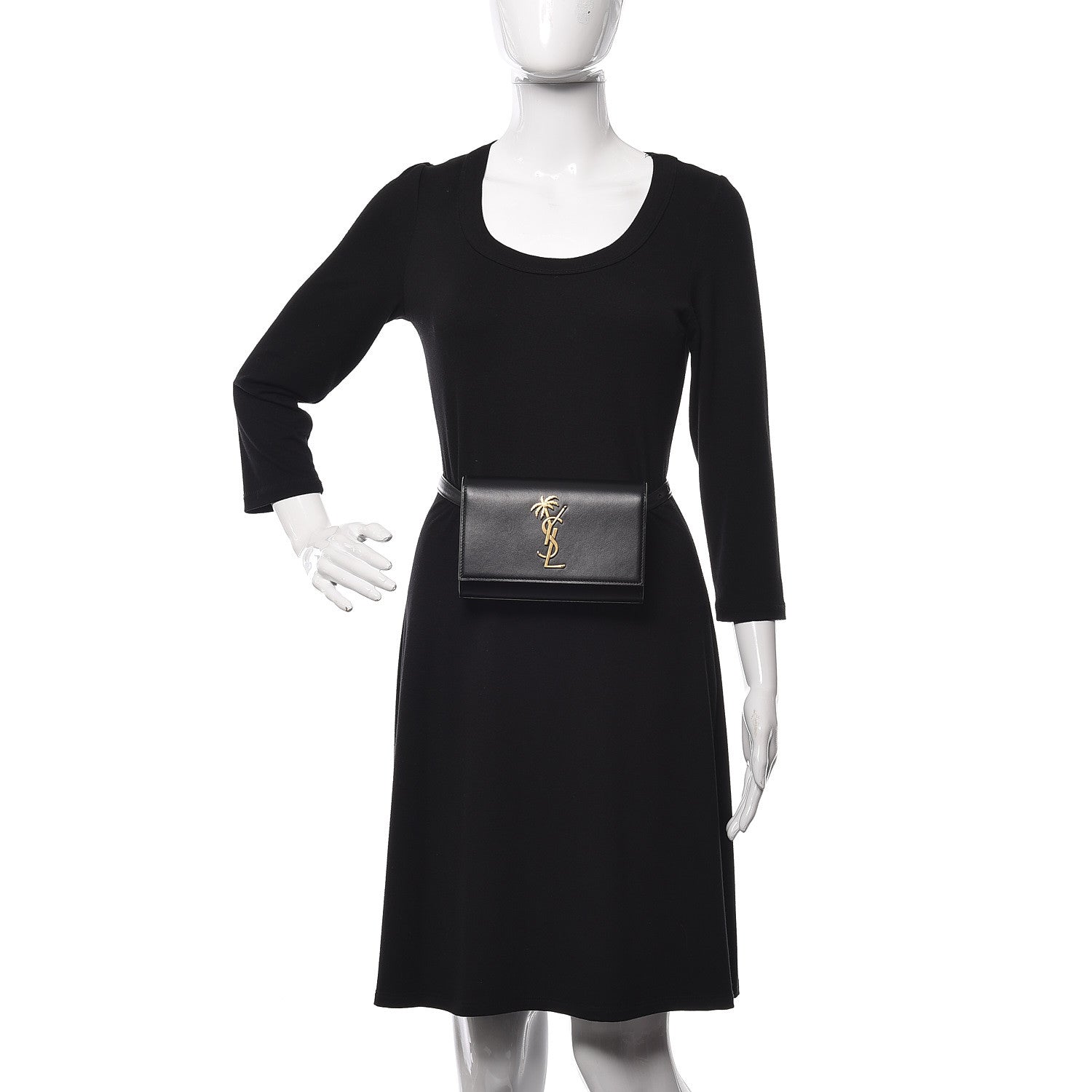 Saint Laurent Smooth Calfskin Monogram Palm Tree Kate Belt Bag Black 2 of 10
