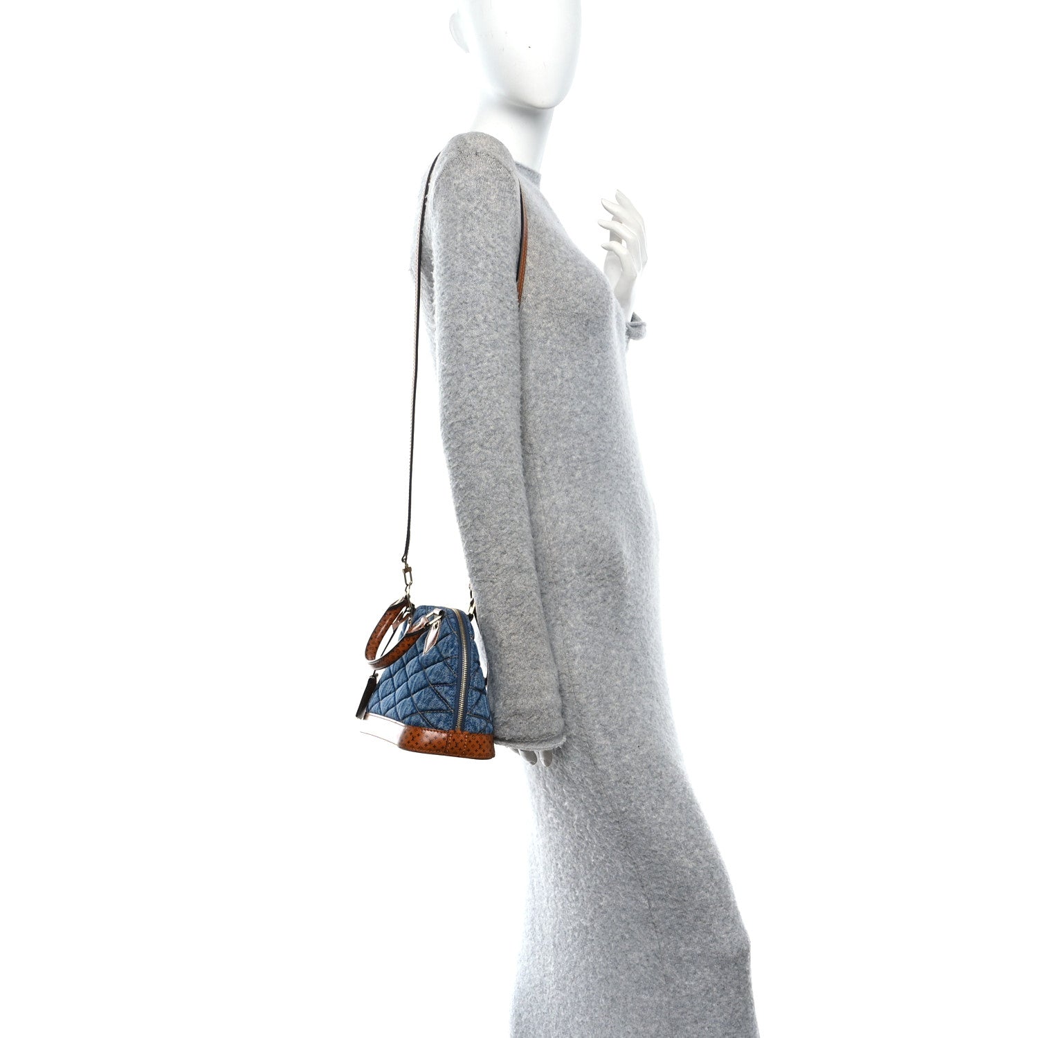 Louis Vuitton Denim Calfskin Reverse Monogram Malletage Alma BB Blue 2 of 12