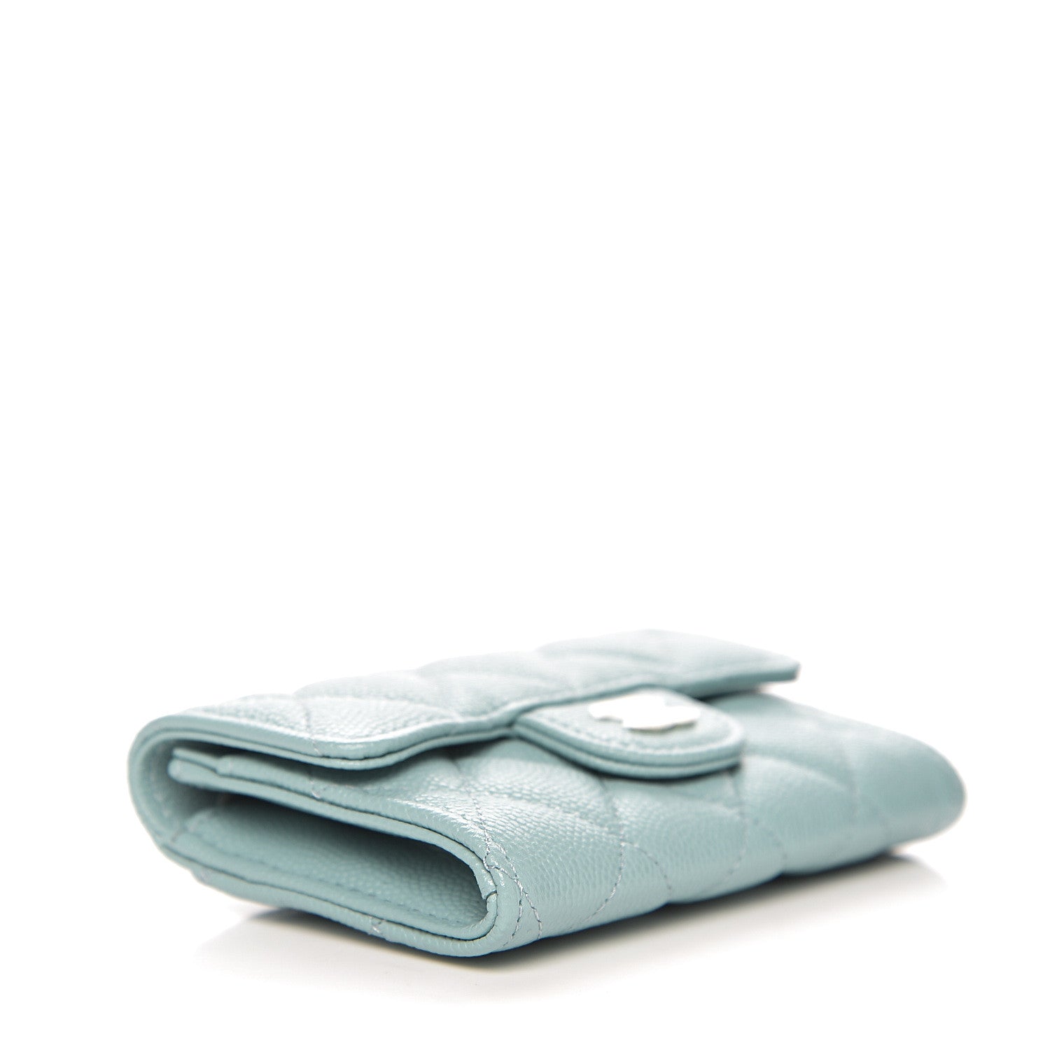Chanel Iridescent Caviar Quilted Flap Card Holder Wallet Light Blue 3 of 8