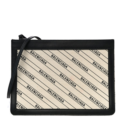 Balenciaga Cotton Canvas Logo Pochette Crossbody Bag Natural Black 1 of 15