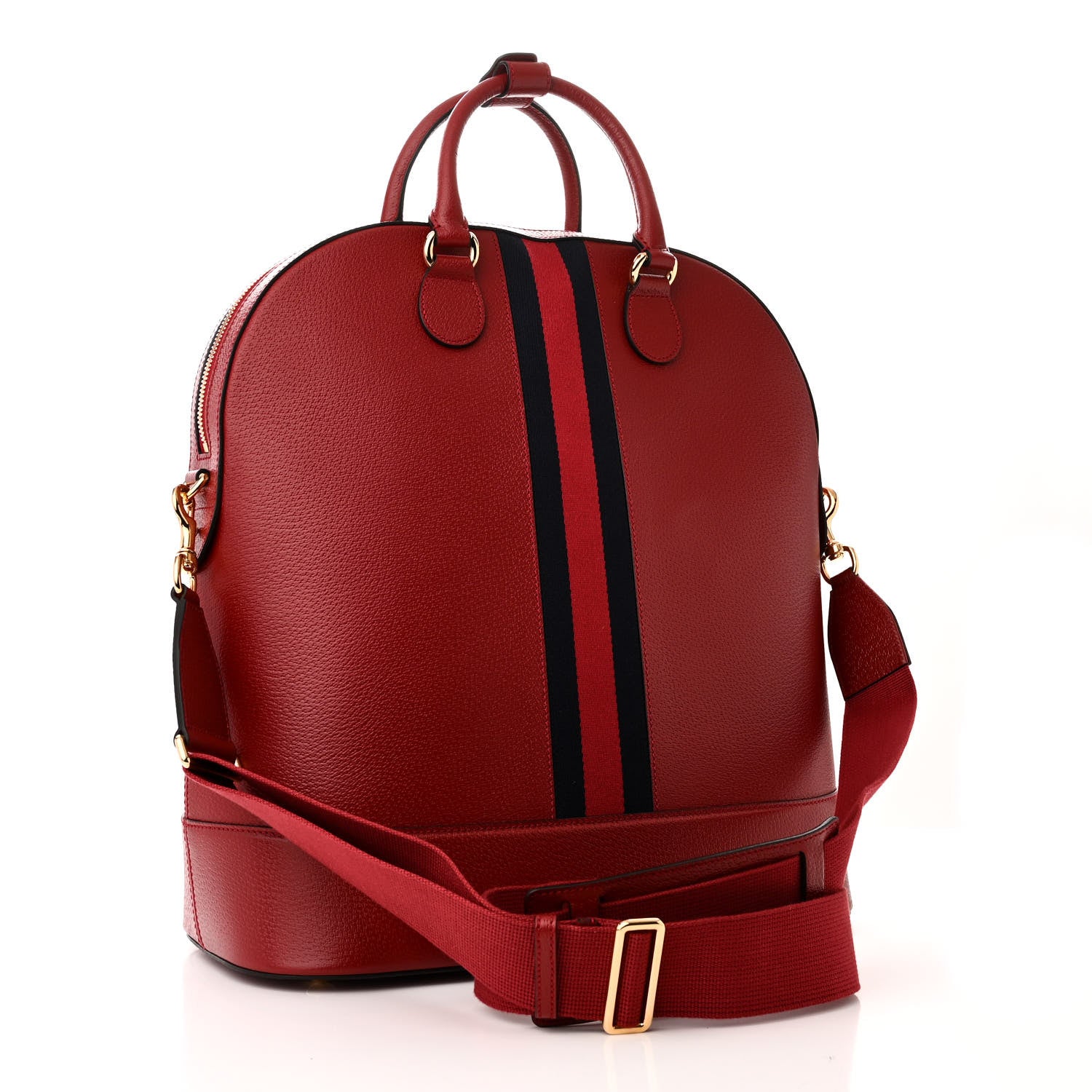Gucci Textured Dollar Calfskin Web Small Savoy Bowling Tote Red 3 of 10
