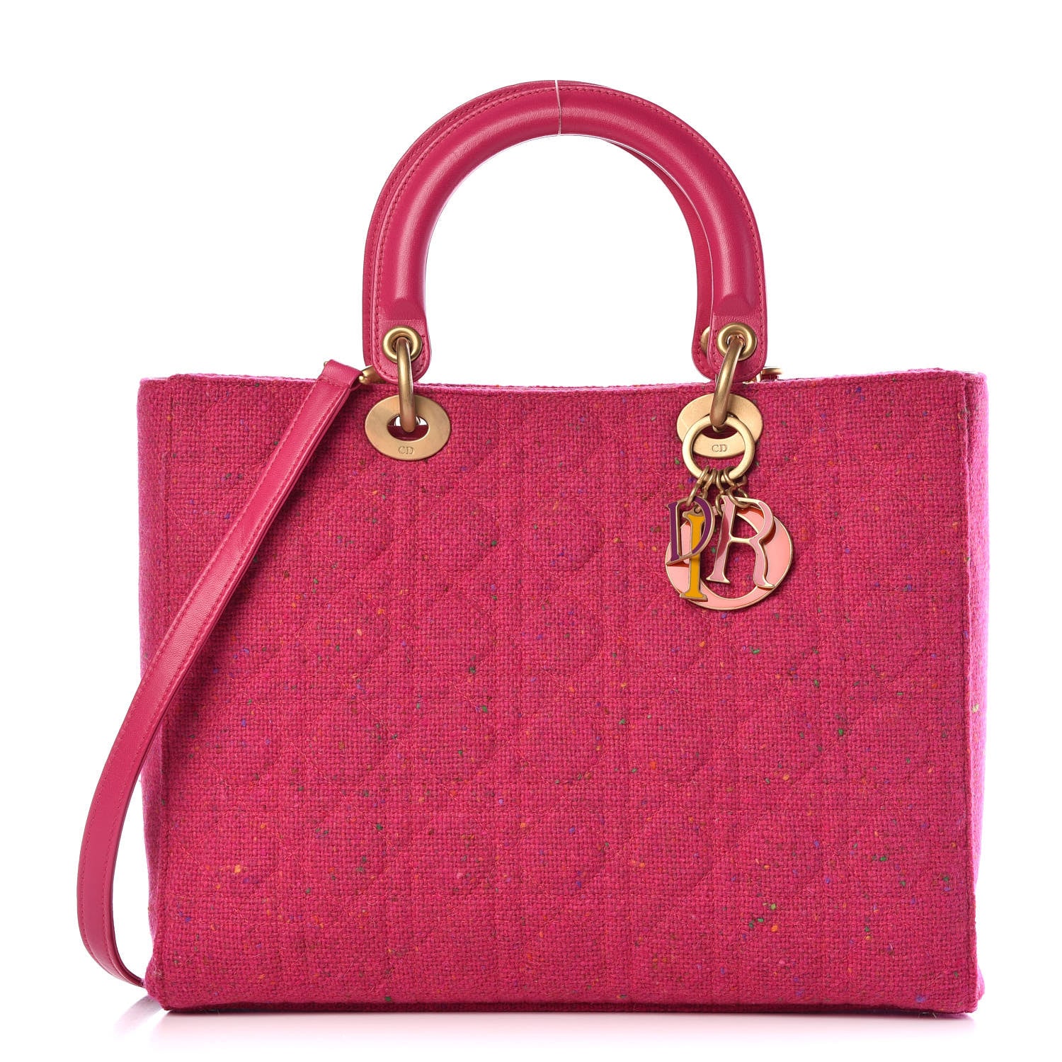 Christian Dior Tweed Cannage Large Lady Dior Rose Moyen 1 of 11
