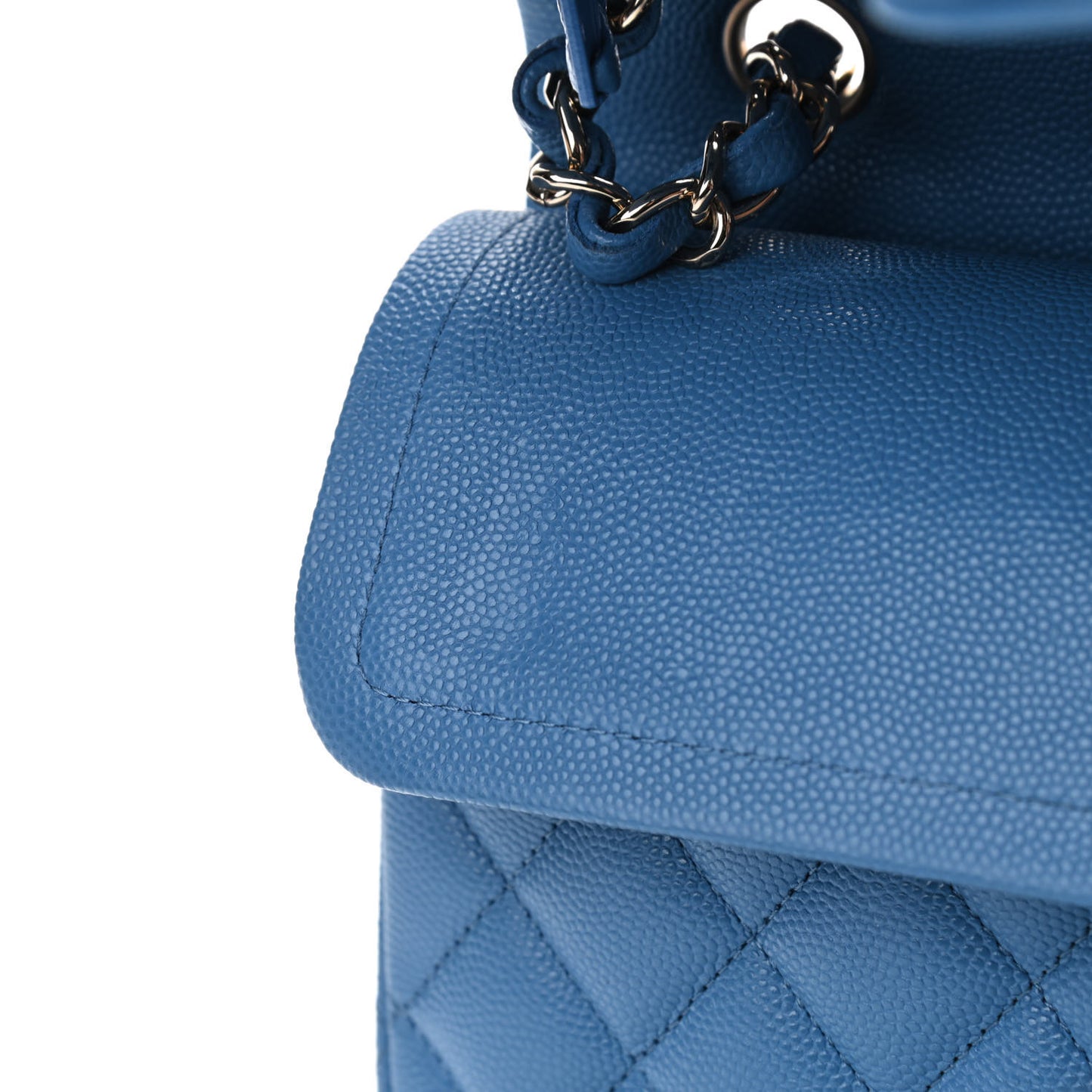 Caviar Quilted Small Double Flap Blue