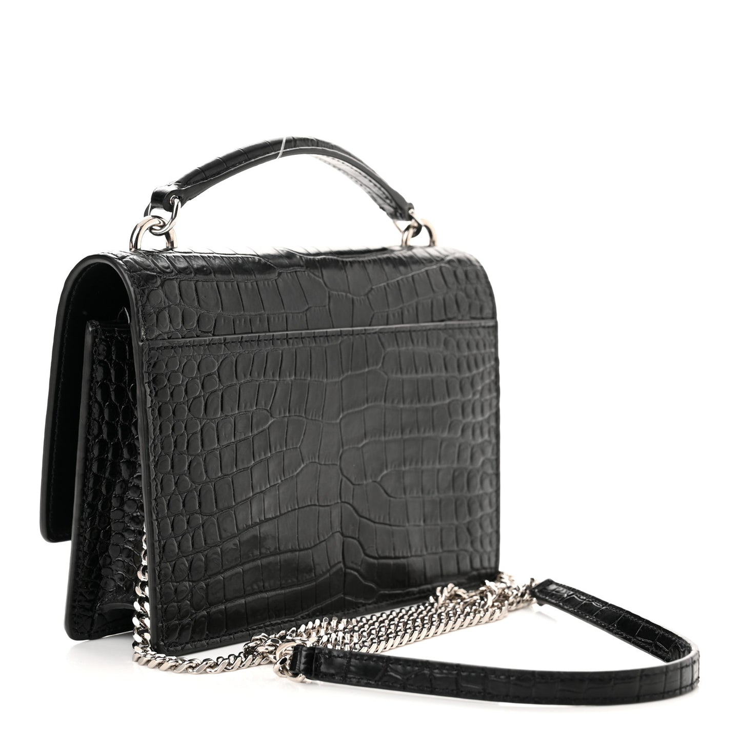 Calfskin Crocodile Embossed Monogram Sunset Top Handle Chain Wallet Black