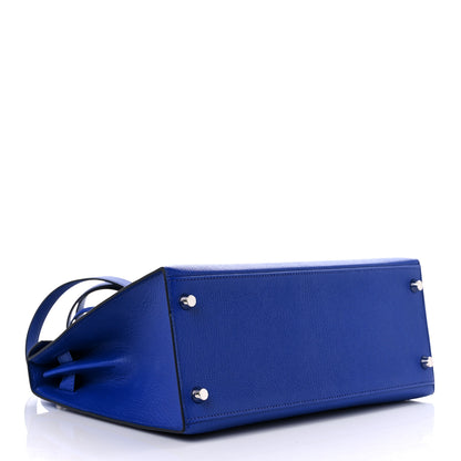 Hermes Chevre Mysore Horseshoe Kelly Sellier 28 Bleu Electrique Magnolia 3 of 9