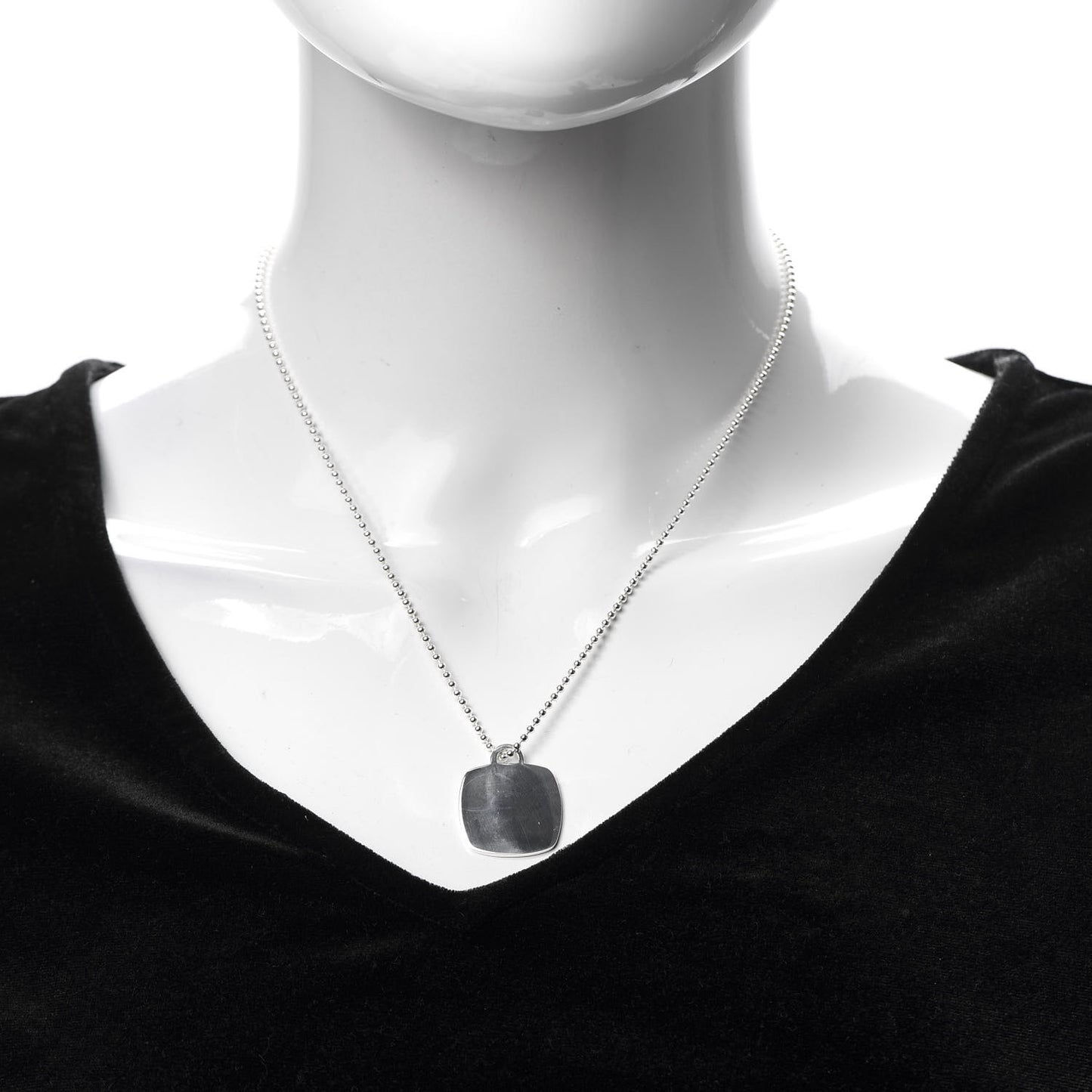 Sterling Silver Square Tag Bead Pendant Necklace