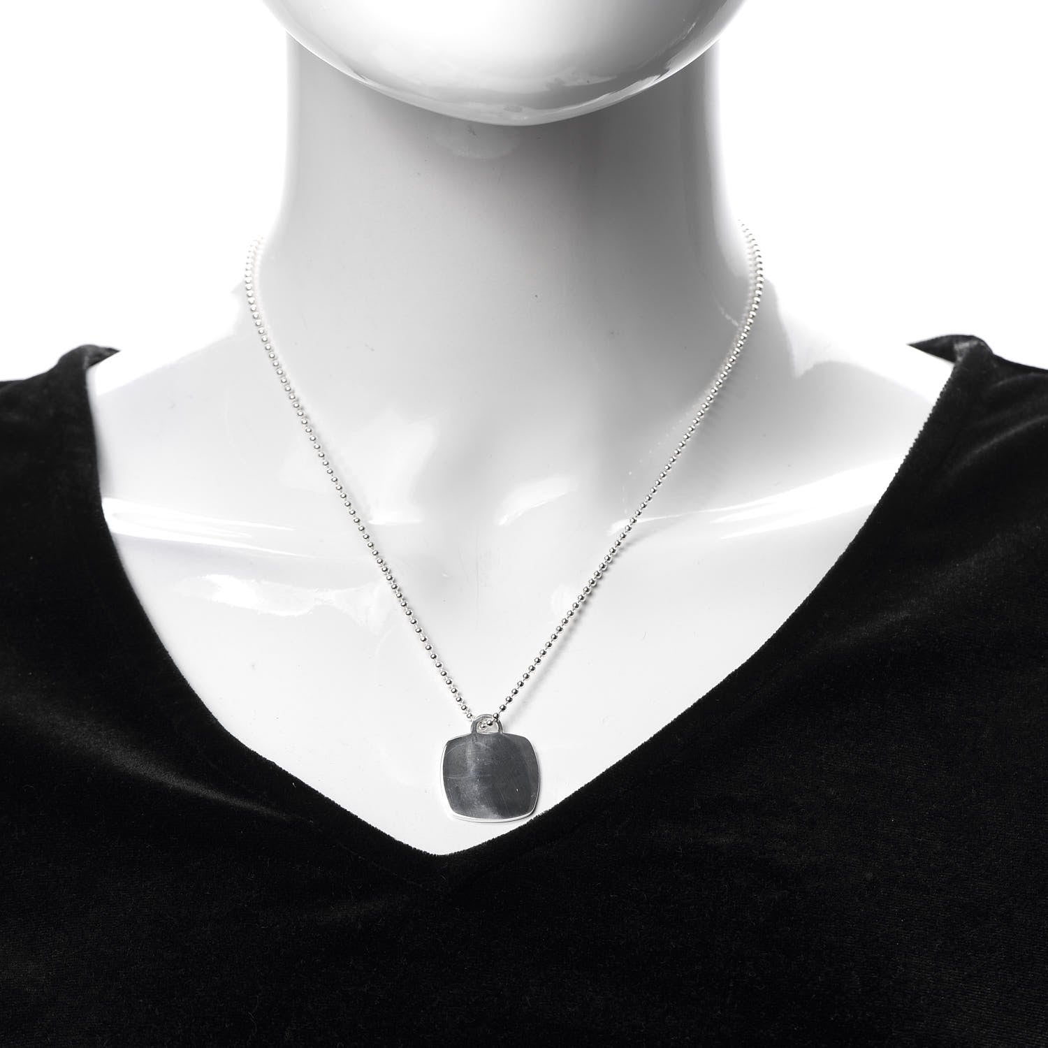 Tiffany Sterling Silver Square Tag Bead Pendant Necklace 2 of 5