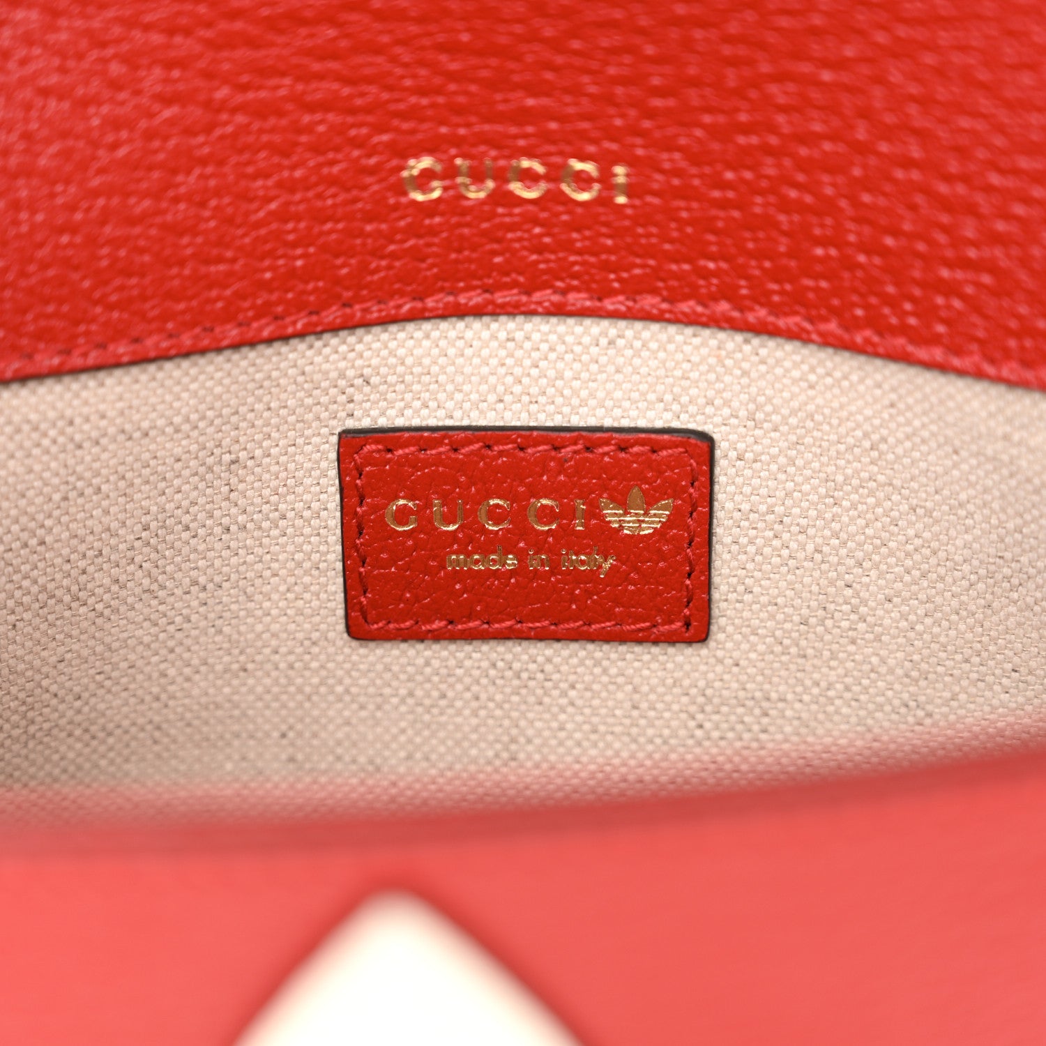 Gucci X ADIDAS Textured Dollar Calfskin Web Trefoil Mini Horsebit 1955 Shoulder Bag Hibiscus Red Off White 6 of 10