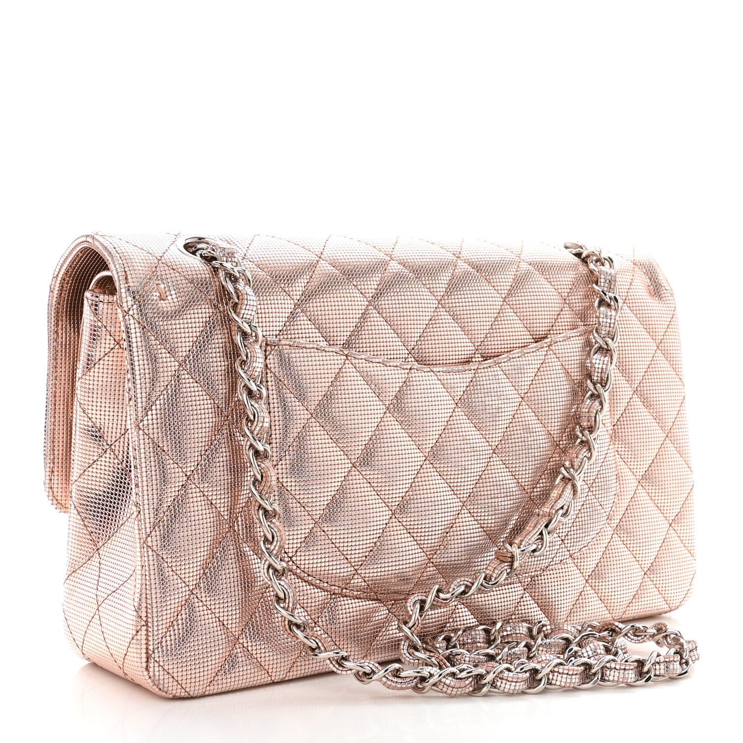 Chanel Metallic Calfskin Pixel Effect Medium Double Flap Pinky Gold 3 of 12