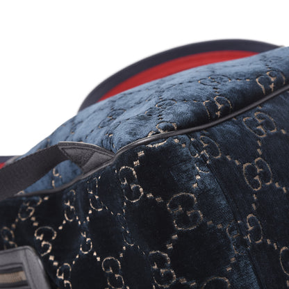 Gucci Velvet GG Monogram Textured Calfskin Web Small Double Buckle Backpack Blue Beige Black 10 of 12