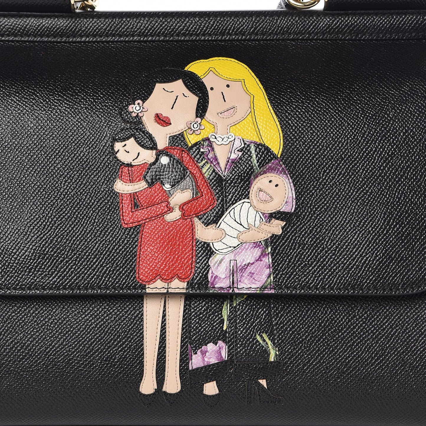Dauphine Medium DG Family Patch Miss Sicily Satchel Black