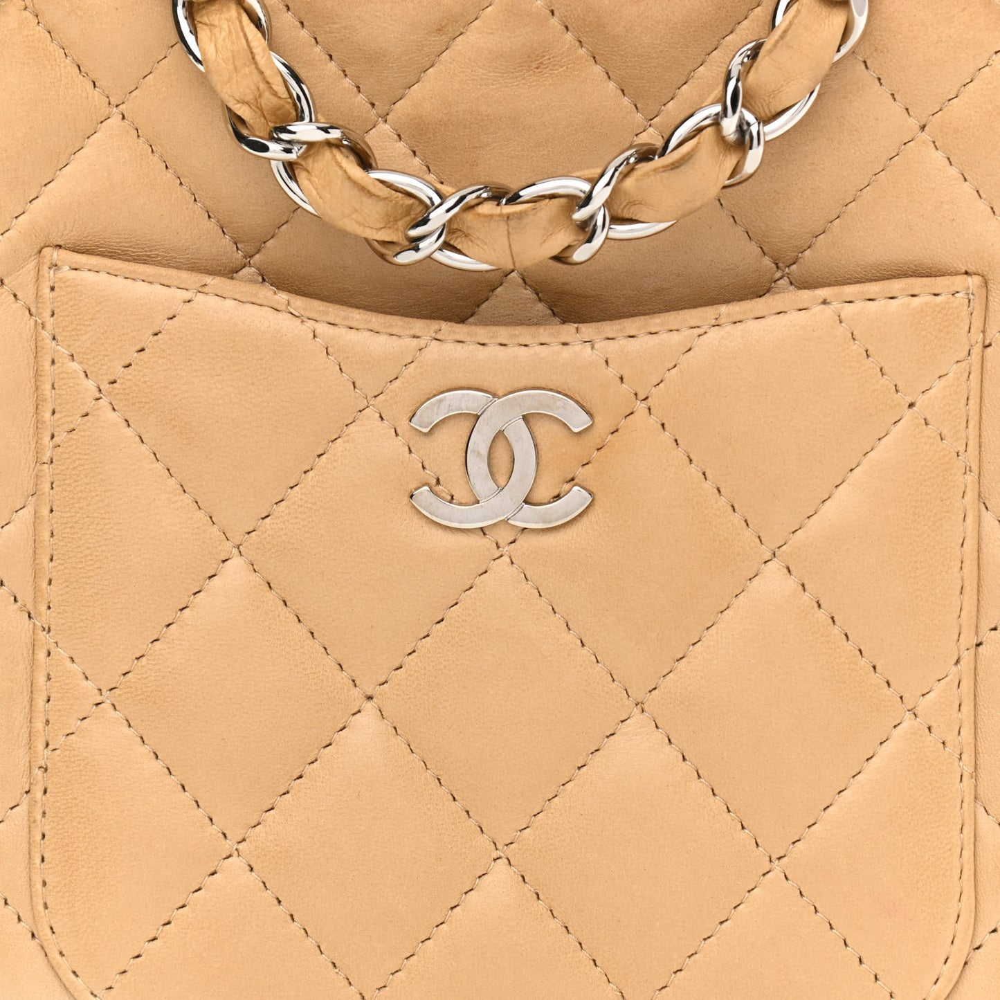 Lambskin Quilted Mini Messenger Bag Beige