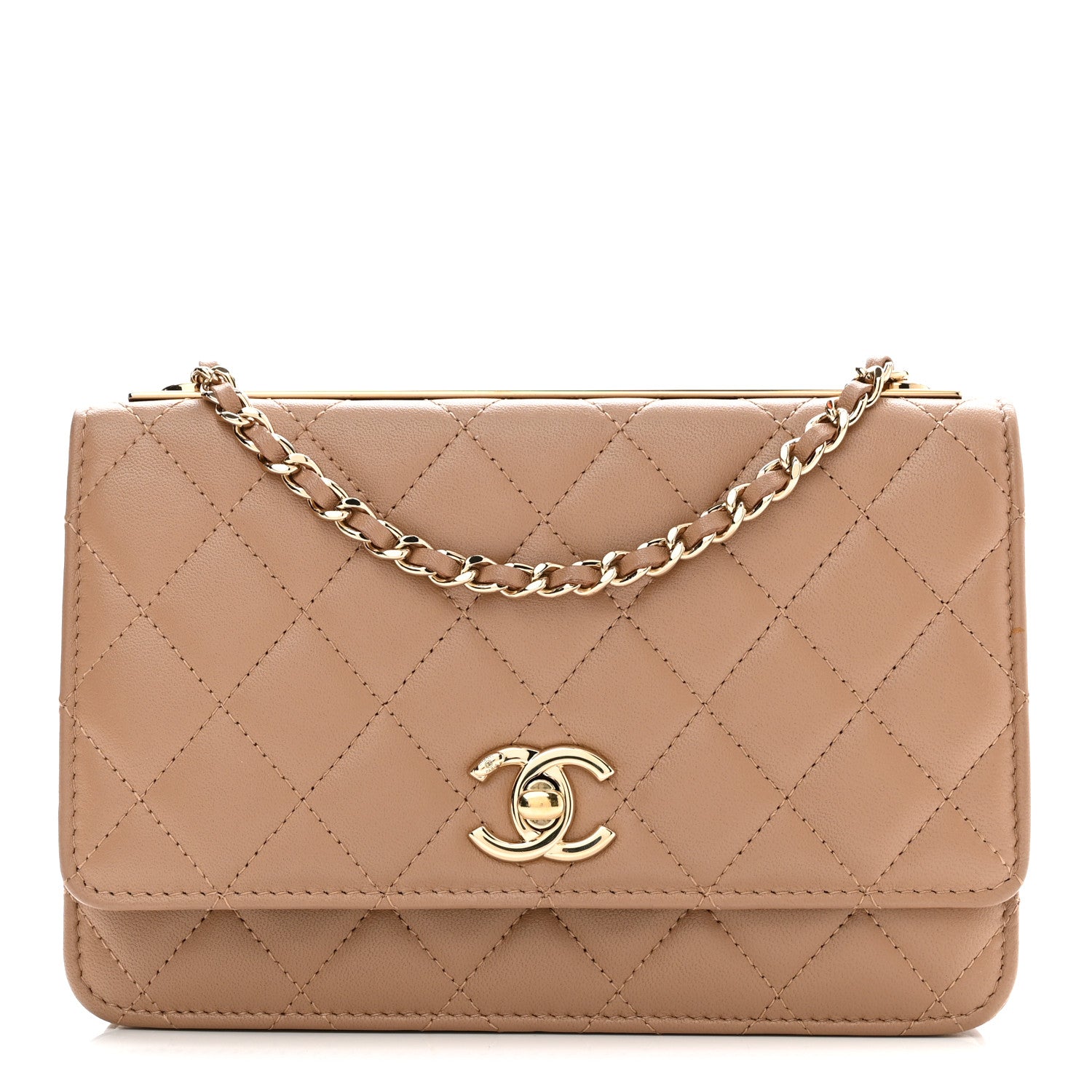 Chanel Lambskin Quilted Trendy CC Wallet On Chain WOC Beige 1 of 12
