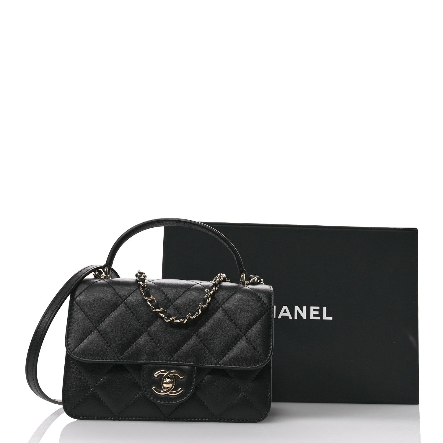 Chanel Calfskin Quilted Small Top Handle Flap Black 11 of 11