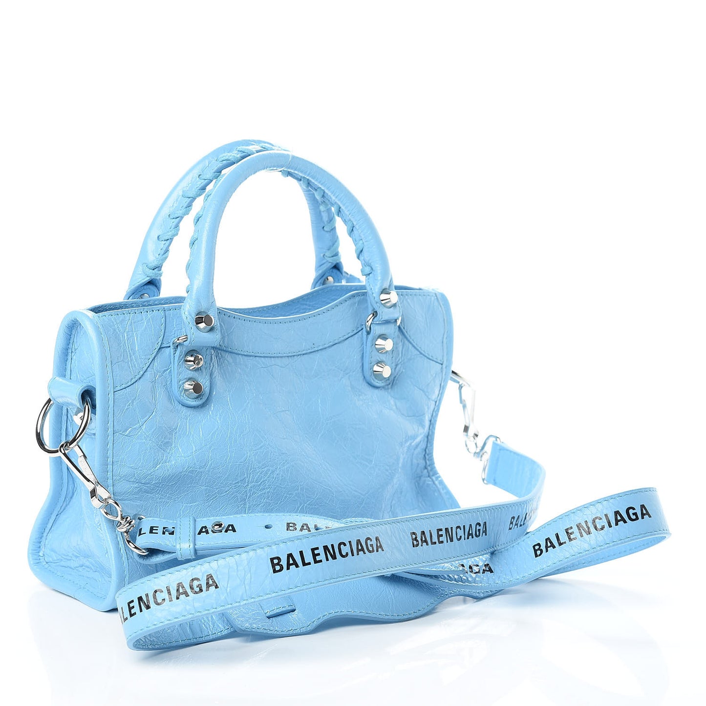 Agneau Classic Silver Hardware Mini City Logo Strap Baby Blue Black