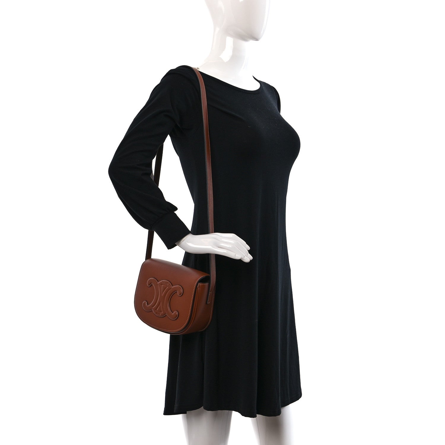 Celine Smooth Calfskin Cuir Triomphe Folco Crossbody Bag Tan 2 of 9