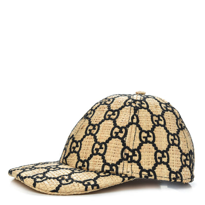 Gucci Raffia GG Monogram Elaphe Embroidered Aisha Baseball Hat L Ivory Black 1 of 8