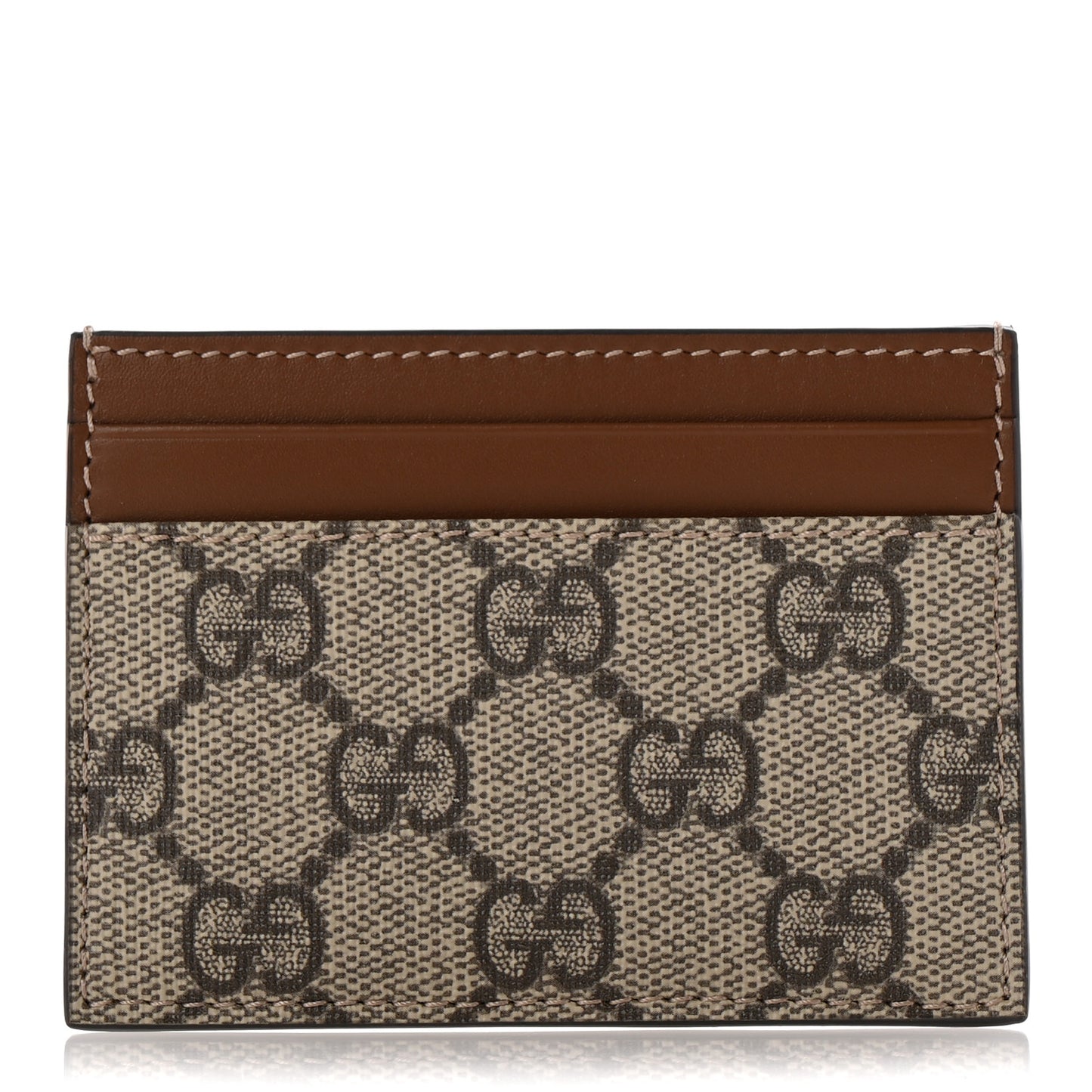 GG Supreme Monogram Calfskin Card Holder Beige Ebony Cuir