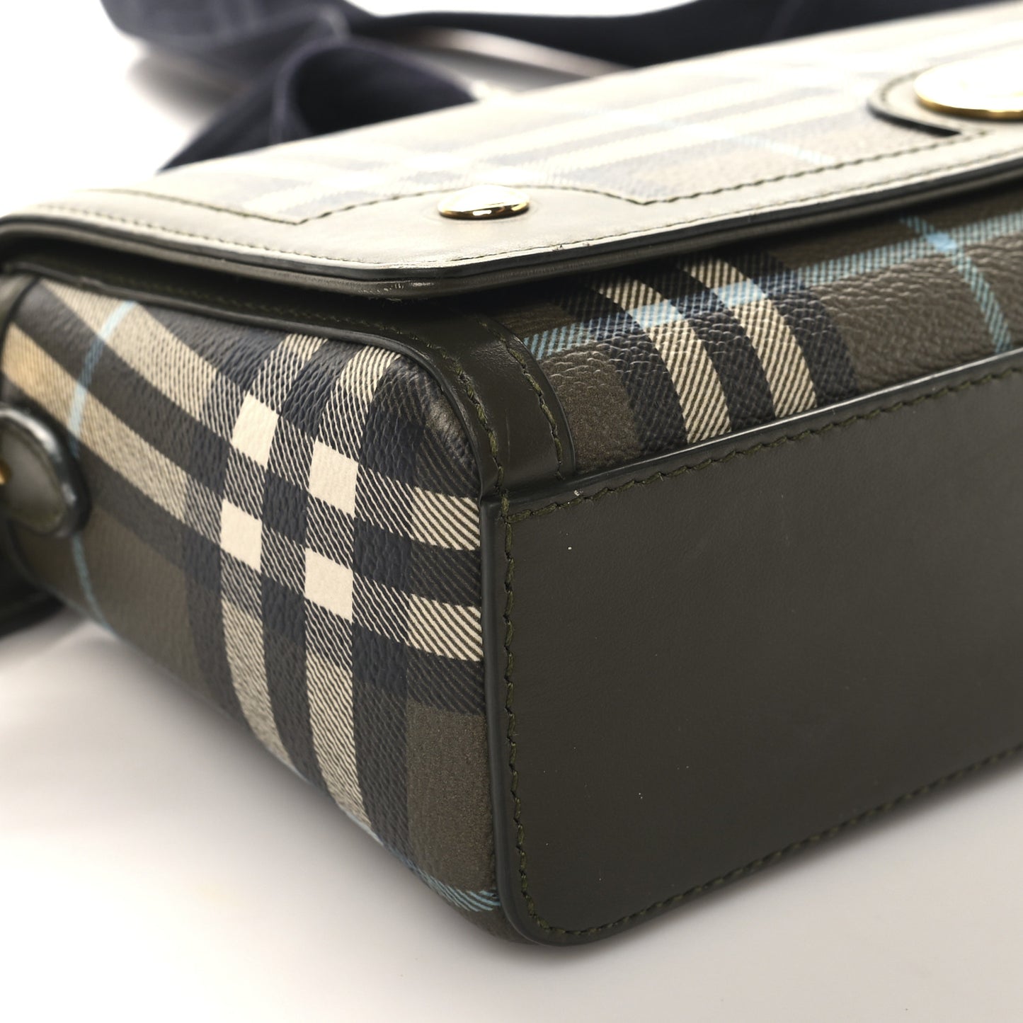 Coated Canvas Calfskin Vintage Check Note Top Handle Shoulder Bag Olive Green
