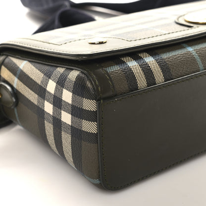 Burberry Coated Canvas Calfskin Vintage Check Note Top Handle Shoulder Bag Olive Green 9 of 11